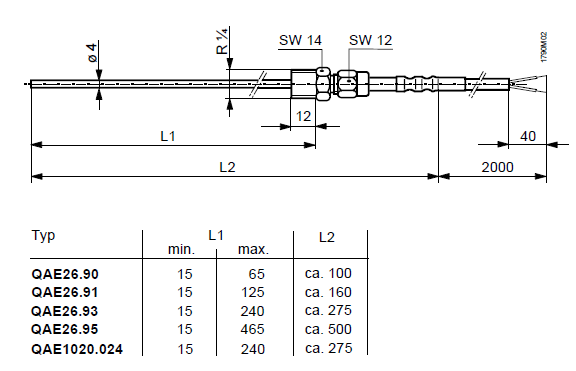 Размеры датчика Siemens QAE26.95