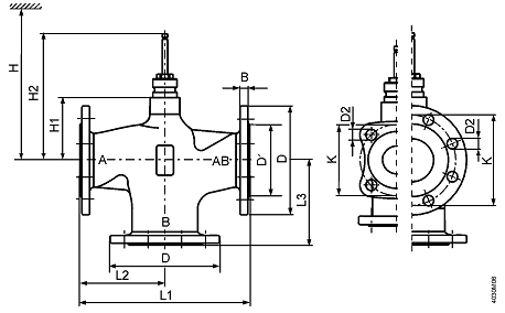   Размеры клапана Siemens VXF53.100-160
