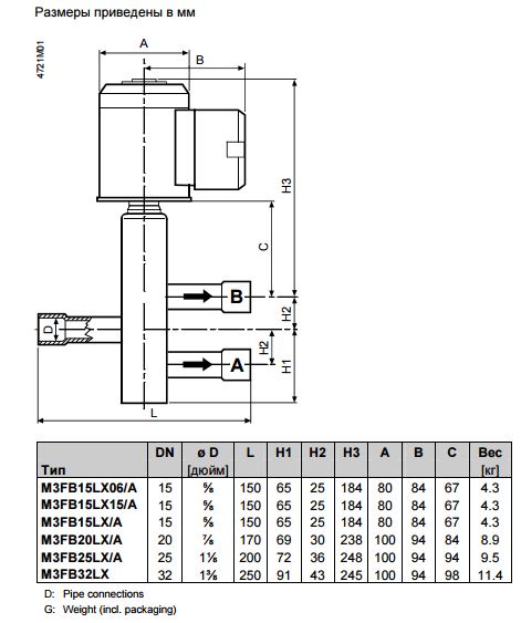 Размеры магнитного клапана Siemens M3FB25LX/A