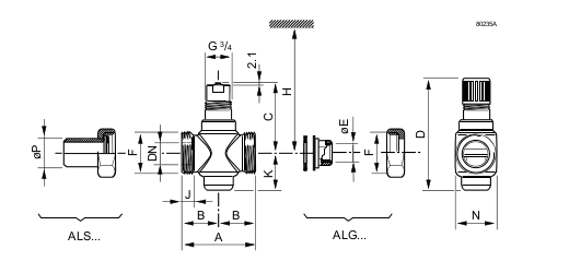 Размеры клапана Siemens VVG55.15-0.63