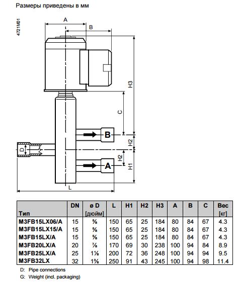 Размеры магнитного клапана Siemens M3FB32LX