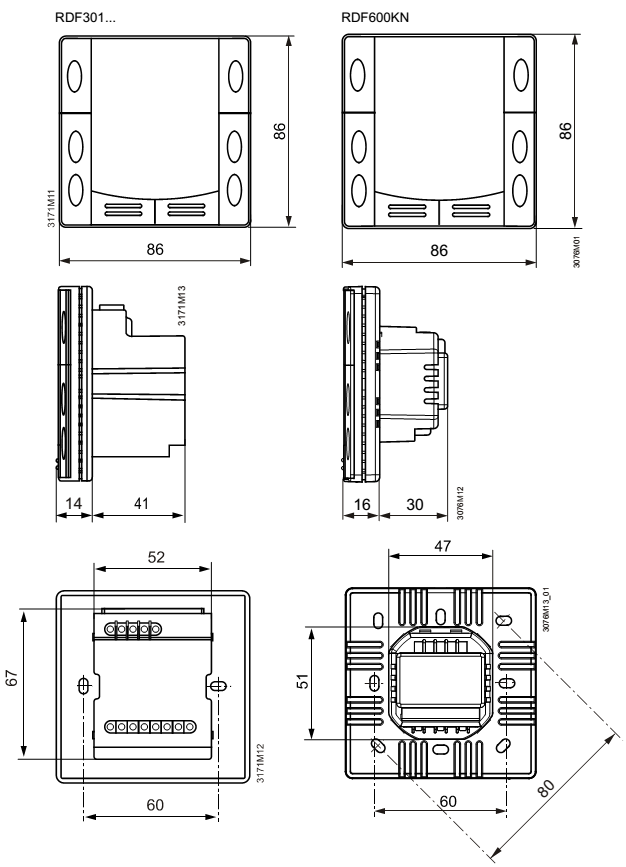 Размеры термостата Siemens RDF301.50