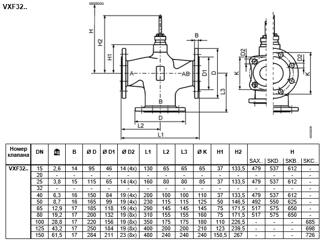 Размеры клапана регулирующего Siemens VXF32.40-25