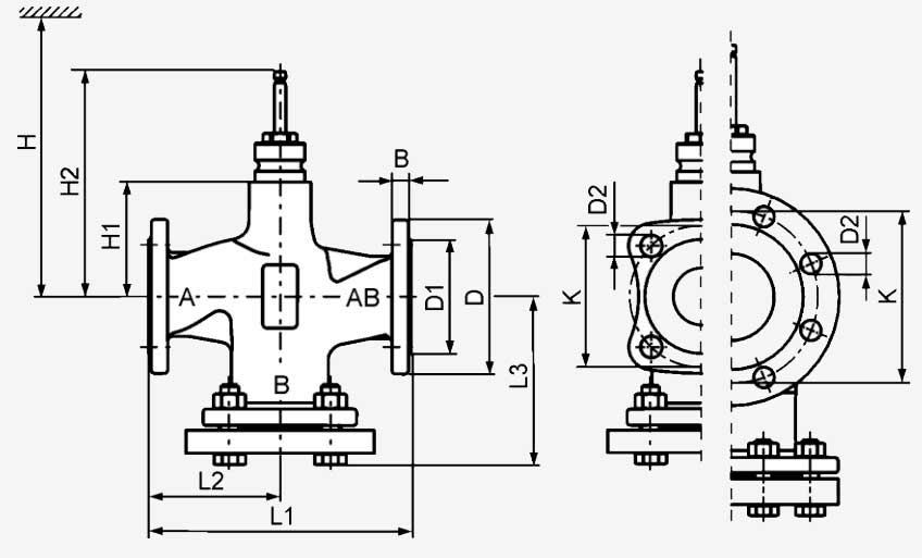 Размеры клапана Siemens VXF43.100-160