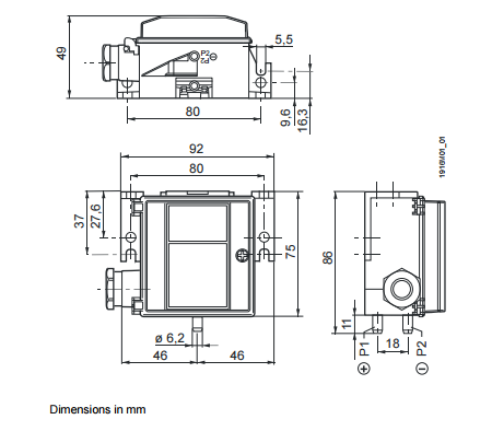 Размеры датчика Siemens QBM3020-3D